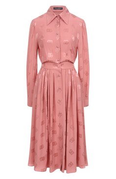 Женское шелковое платье DOLCE & GABBANA розового цвета, арт. F6ARQT/GDCVH | Фото 1 (Длина Ж (юбки, платья, шорты): Миди; Материал внешний: Шелк; Рукава: Длинные; Женское Кросс-КТ: Платье-одежда; Случай: Повседневный; Стили: Романтичный; Автоматизация состава: Проставлено; Автоматизация ТО: Проставлено; Размерность: Идёт в размер)