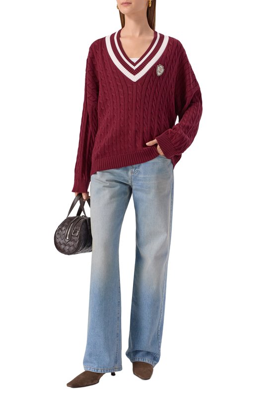 Хлопковый свитер Brunello Cucinelli M19756512 Бордовый  M19756512 Фото 2