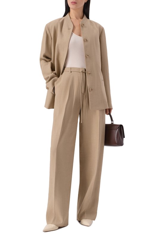 Брюки изо льна и вискозы 12 STOREEZ 137023 Бежевый  137023 Фото 2