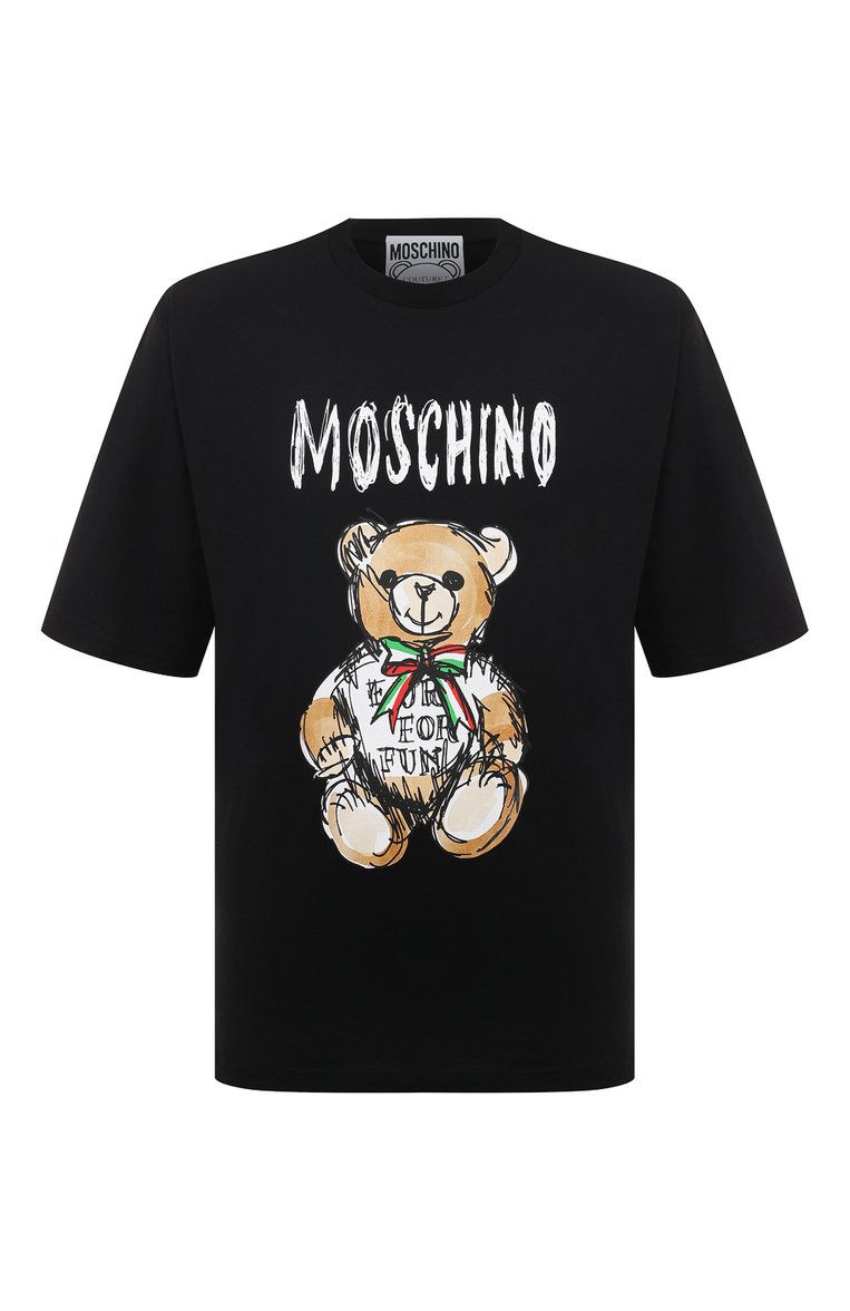 Мужская хлопковая футболка MOSCHINO черного цвета, арт. V0717/0241 | Фото 1 (Тематический товар: Teddy Bear; Рукава: Короткие, 3/4; Длина (для топов): Стандартные; Стили: Гранж; Принт: С принтом; Материал сплава: Проставлено; Материал внешний: Хлопок; Драгоценные камни: Проставлено)