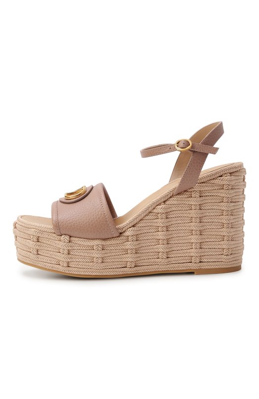 Кожаные босоножки VLogo Signature Valentino 6W0S0LY9/DTW Бежевый  6W0S0LY9/DTW Фото 4