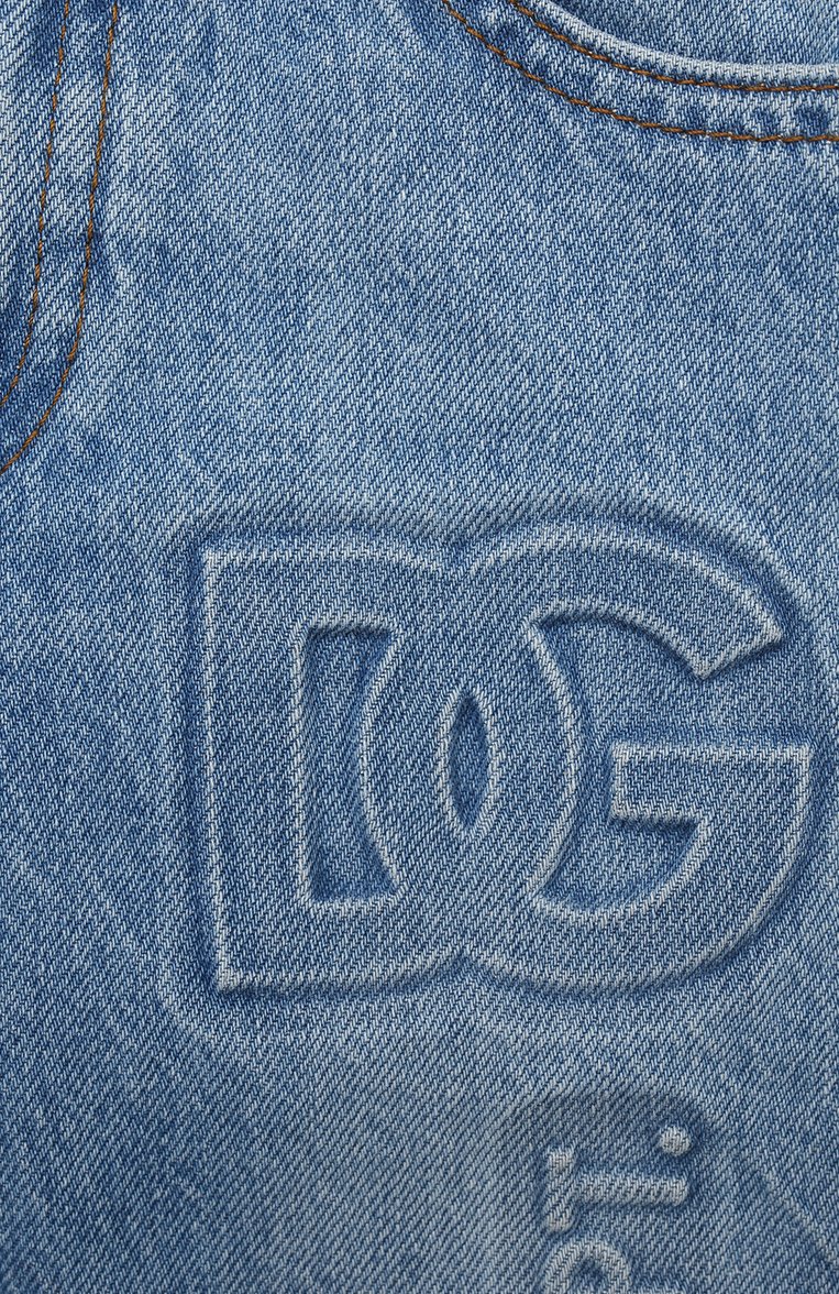 Детские джинсы DOLCE & GABBANA голубого цвета, арт. L42F59/LDC04/2-6 | Фото 3 (Материал внешний: Хлопок; Нос: Не проставлено; Детали: Декор)