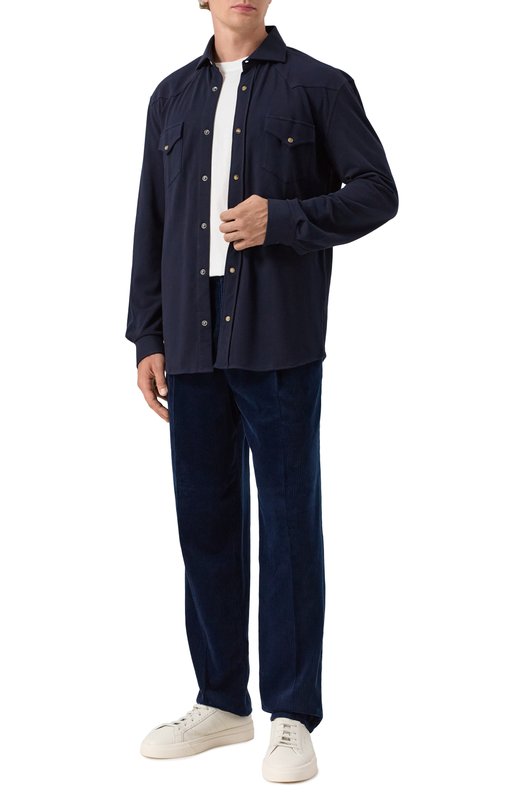 Хлопковая рубашка Brunello Cucinelli ME8546666 Синий  ME8546666 Фото 2