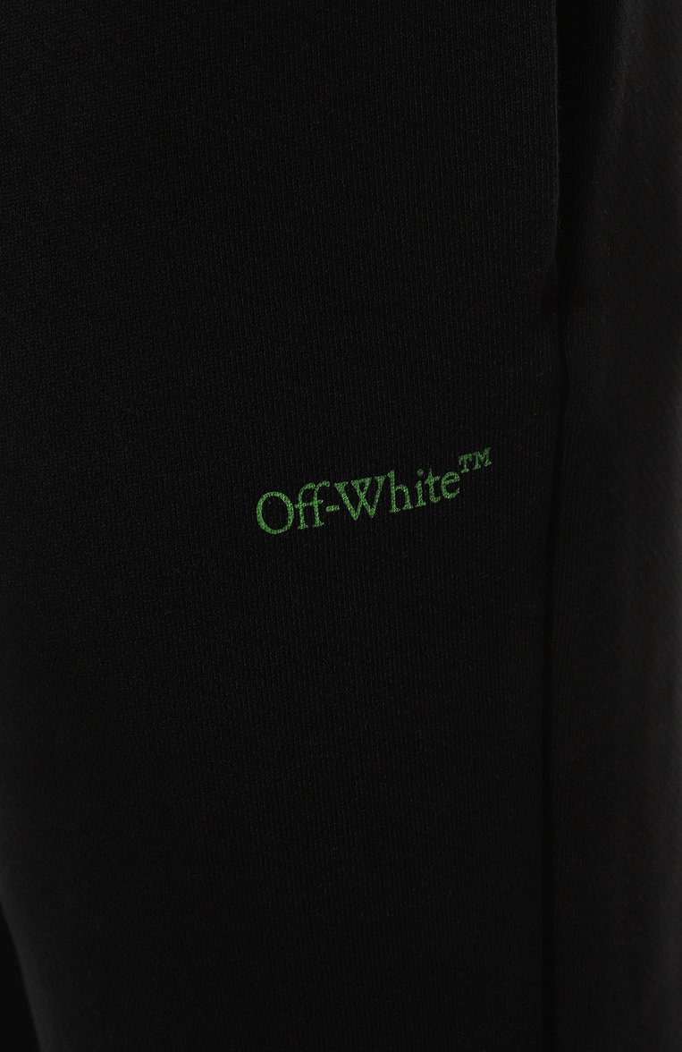 Мужские хлопковые брюки OFF-WHITE черного цвета, арт. 0MCH054F23FLE002 | Фото 5 (Длина (брюки, джинсы): Стандартные; Случай: Повседневный; Материал сплава: Проставлено; Материал внешний: Хлопок; Драгоценные камни: Проставлено; Стили: Кэжуэл)