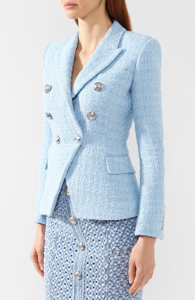 Двубортный жакет BALMAIN голубого цвета по цене 214500 руб., арт. RF07150/C138, фото 3 Двубортный жакет BALMAIN, арт. RF07150/C138, фото 3