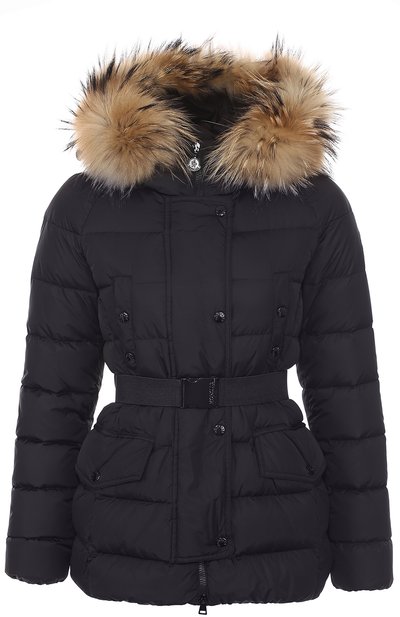 Женский стеганый пуховик с меховой отделкой капюшона и поясом MONCLER, арт. B2-093-46877-25-68065