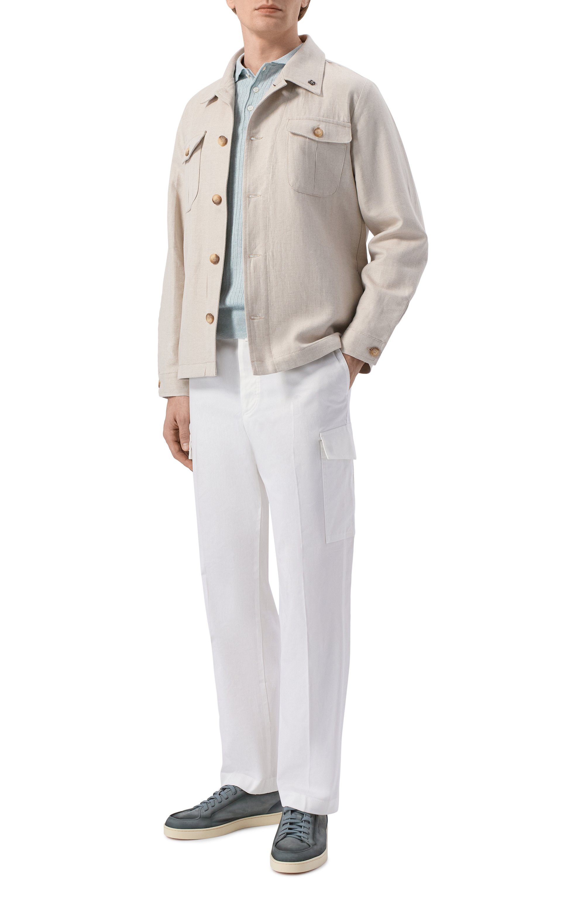 Поло изо льна и хлопка GRAN SASSO голубого цвета по цене 31250 руб., арт. 57118/18641, фото 2 Поло изо льна и хлопка GRAN SASSO, арт. 57118/18641, фото 2