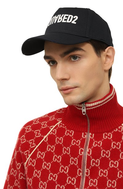 Хлопковая бейсболка DSQUARED2 темно-синего цвета по цене 21950 руб., арт. BCM0658 05C00001, фото 2 Хлопковая бейсболка DSQUARED2, арт. BCM0658 05C00001, фото 2