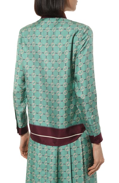 Шелковая рубашка GUCCI бирюзового цвета по цене 158400 руб., арт. 652649 ZAGL3, фото 4 Шелковая рубашка GUCCI, арт. 652649 ZAGL3, фото 4