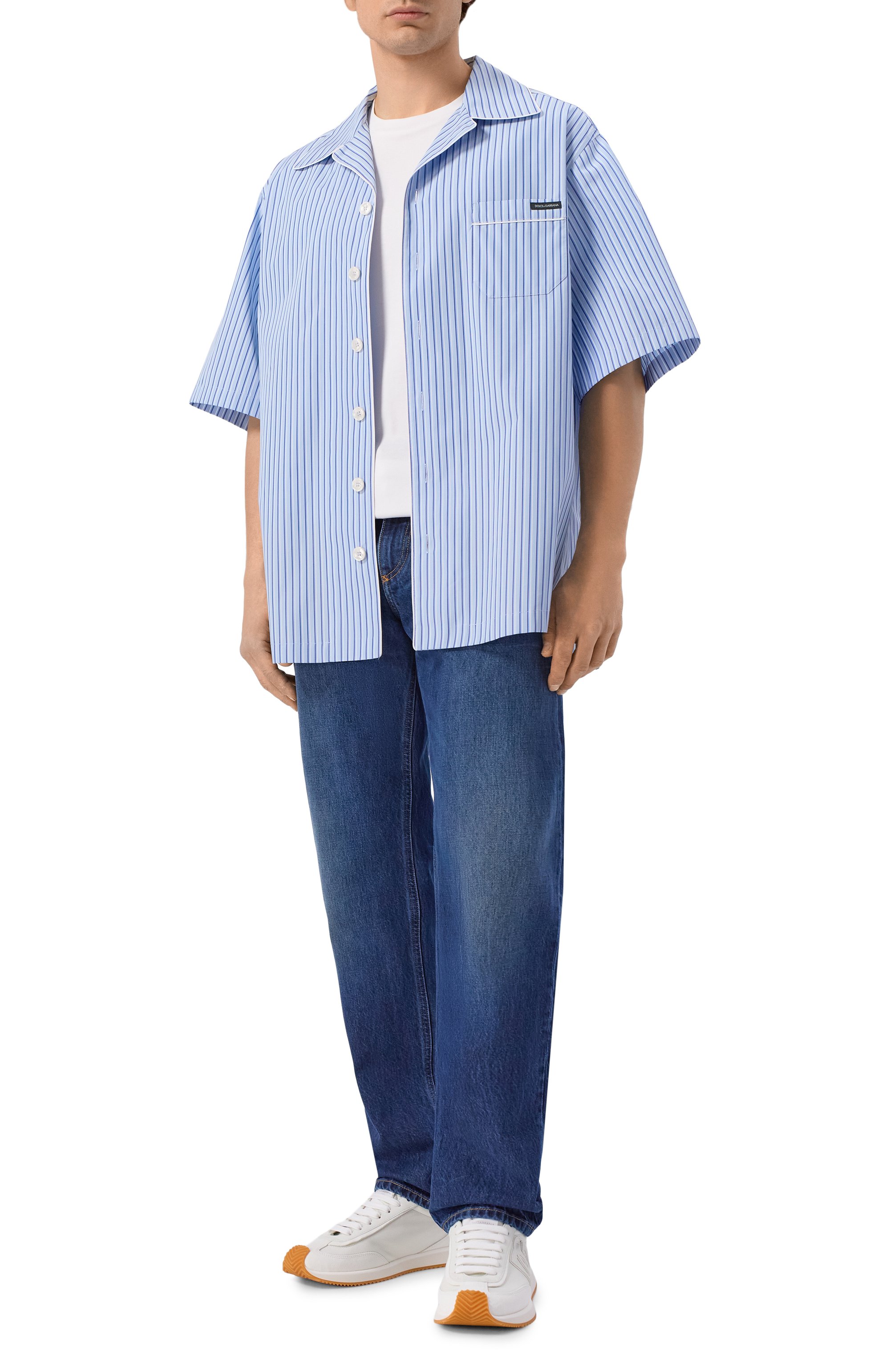 Хлопковая рубашка DOLCE & GABBANA голубого цвета по цене 89950 руб., арт. G50L6T/FR513, фото 2 Хлопковая рубашка DOLCE & GABBANA, арт. G50L6T/FR513, фото 2