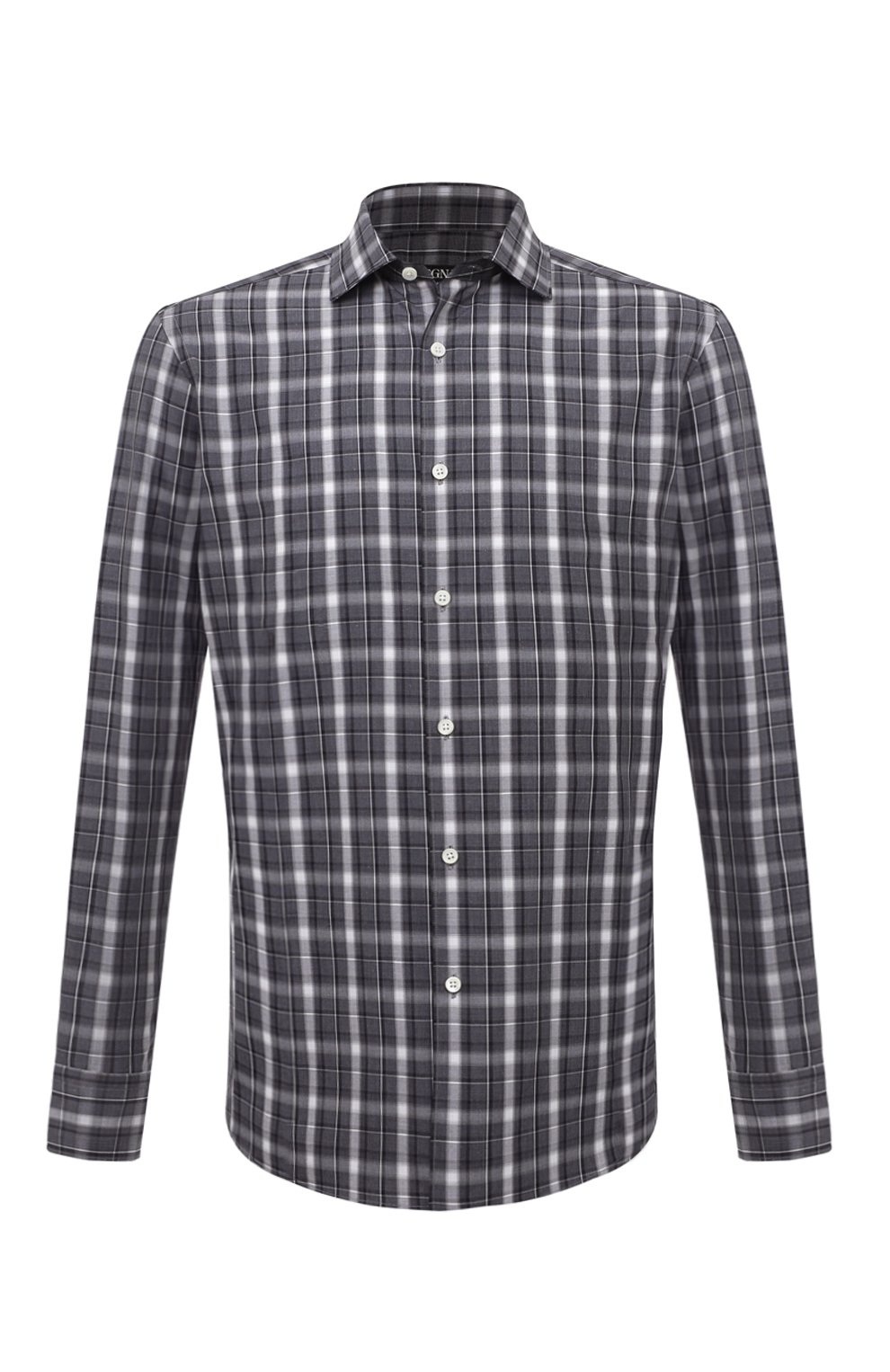 Хлопковая рубашка ZEGNA темно-серого цвета по цене 49150 руб., арт. UCX03A6/SRF5, фото 1 Хлопковая рубашка ZEGNA, арт. UCX03A6/SRF5, фото 1