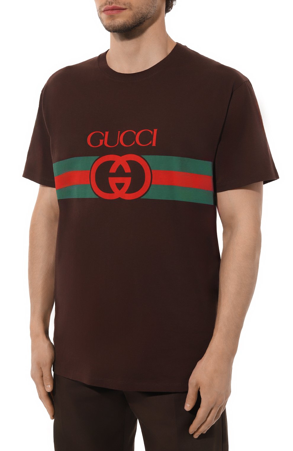 Хлопковая футболка GUCCI темно-коричневого цвета по цене 61550 руб., арт. 548334/XJET1, фото 3 Хлопковая футболка GUCCI, арт. 548334/XJET1, фото 3