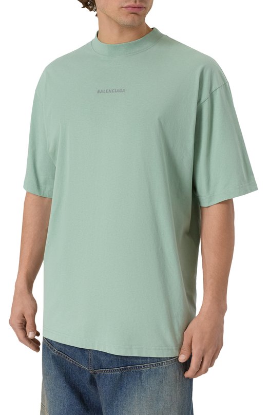Хлопковая футболка Balenciaga 764235/TSVG7 Зелёный  764235/TSVG7 Фото 3