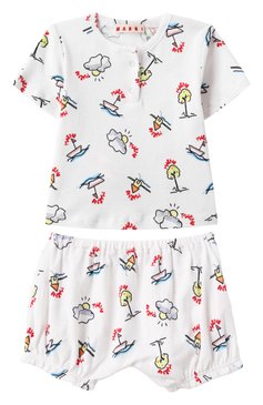 Детский комплект из футболки и шорт MARNI белого цвета, арт. M01442/M00UK | Фото 1 (Нос: Не проставлено; Материал сплава: Проставлено; Кросс-КТ НВ: Костюм; Материал внешний: Хлопок; Ростовка одежда: 3 мес | 62 см, 9 мес | 74 см, 6 мес | 68 см)