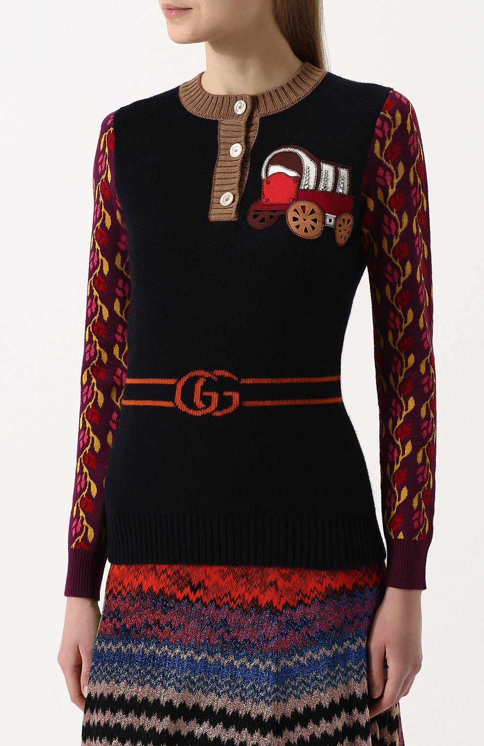 Приталенный пуловер из смеси шерсти и кашемира с круглым вырезом GUCCI, арт. 501364/X9P44, фото 3