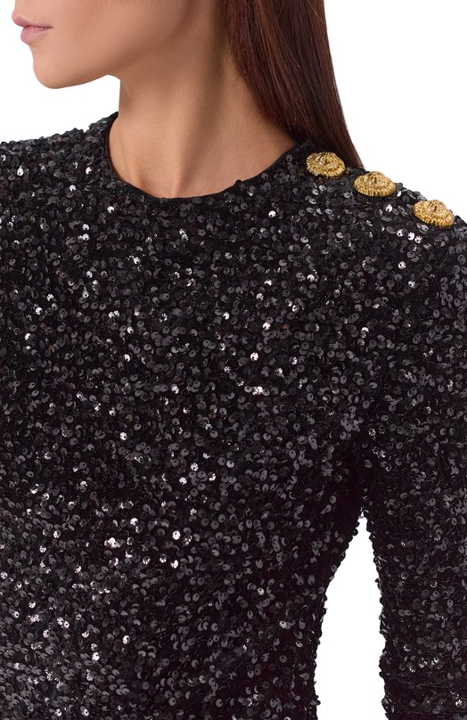 Платье с отделкой пайетками Balmain FF0R9372/MH86 Чёрный  FF0R9372/MH86 Фото 4