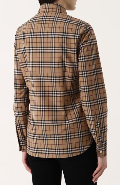 Приталенная хлопковая блуза в клетку BURBERRY, арт. 4073856, фото 4