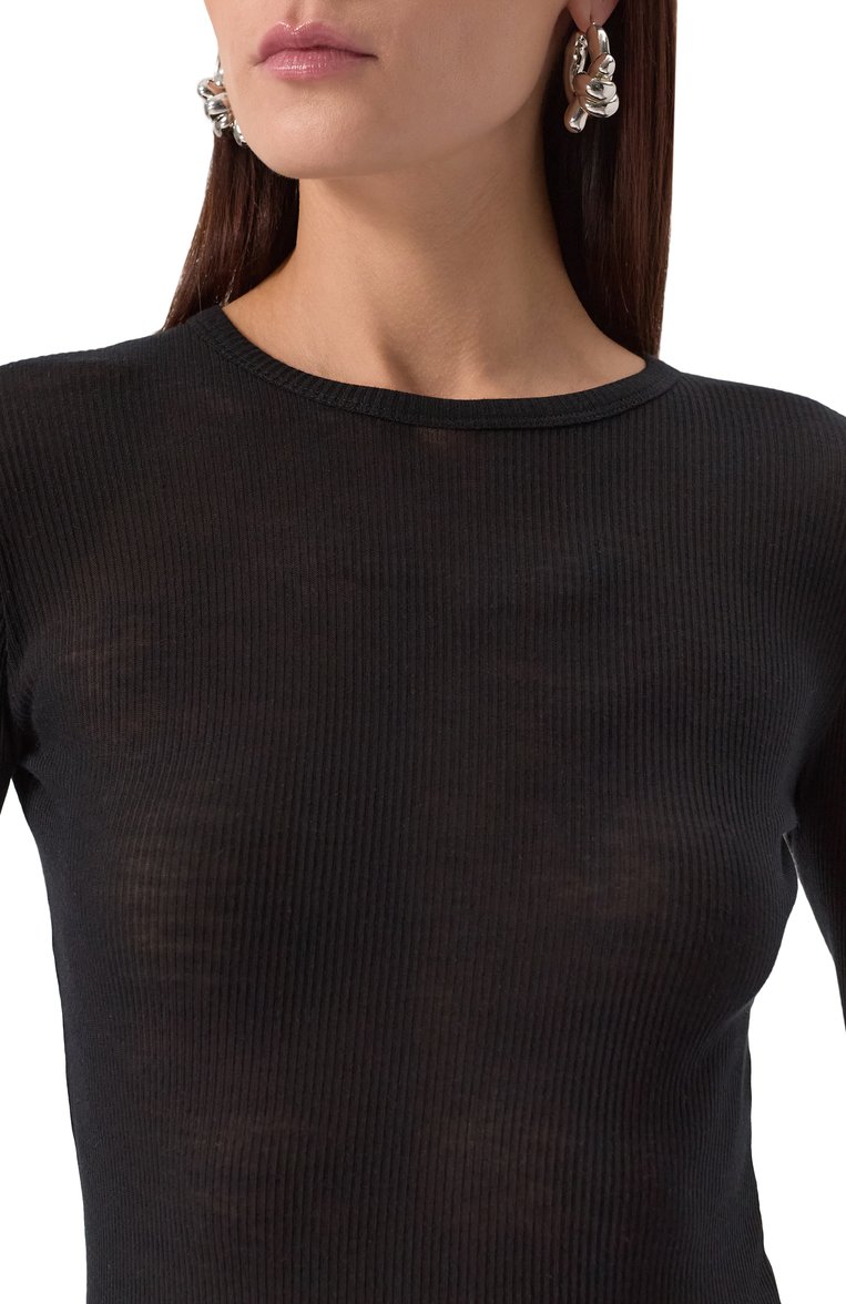 Женский пуловер из вискозы и хлопка ANN DEMEULEMEESTER черного цвета, арт. B0011488/FA570 | Фото 5 (Рукава: Длинные; Материал внешний: Вискоза; Длина (для топов): Стандартные; Женское Кросс-КТ: Пуловер-одежда; Стили: Кэжуэл)