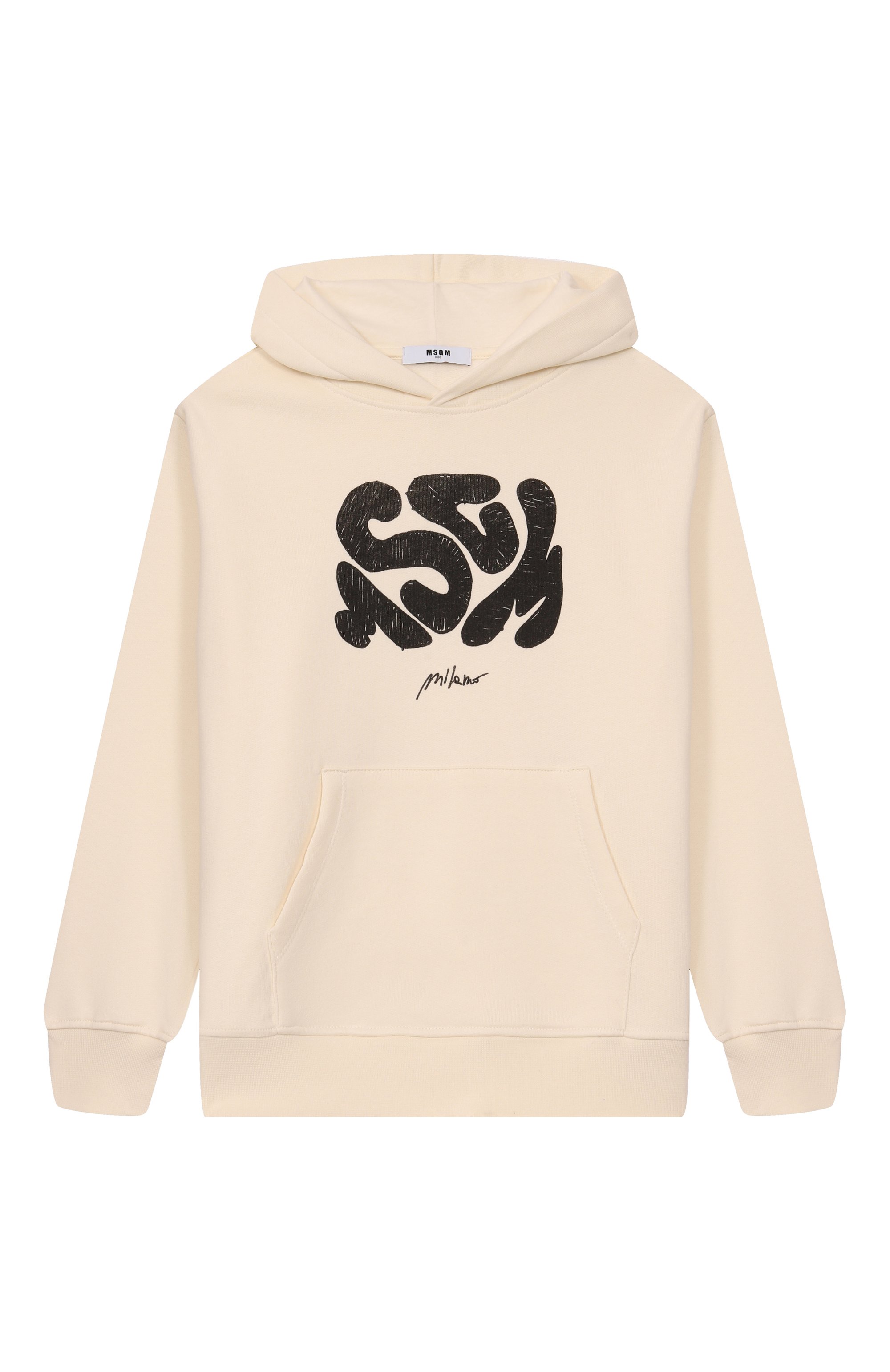 Хлопковое худи MSGM KIDS кремового цвета по цене 12600 руб., арт. F5MSJBHS211, фото 1 Хлопковое худи MSGM KIDS, арт. F5MSJBHS211, фото 1