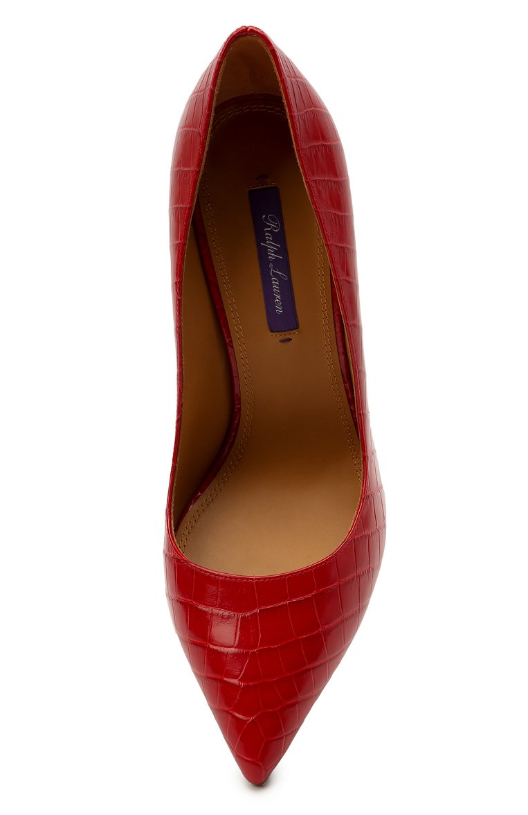 Женские туфли из кожи крокодила celia RALPH LAUREN красного цвета, арт. 807844070/CNIL | Фото 5 (Материал внутренний: Натуральная кожа; Материал внешний: Экзотическая кожа, Натуральная кожа; Подошва: Плоская; Каблук высота: Высокий; Каблук тип: Шпилька; Материал сплава: Проставлено; Драгоценные камни: Проставлено)