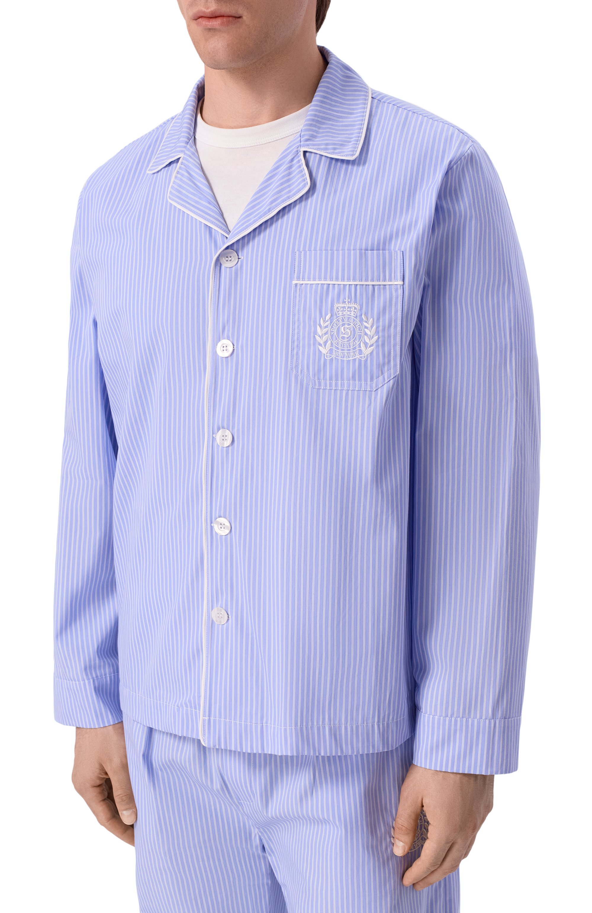 Хлопковая сорочка SPORTY AND RICH голубого цвета по цене 31450 руб., арт. SI02176243ST02/M, фото 3 Хлопковая сорочка SPORTY AND RICH, арт. SI02176243ST02/M, фото 3