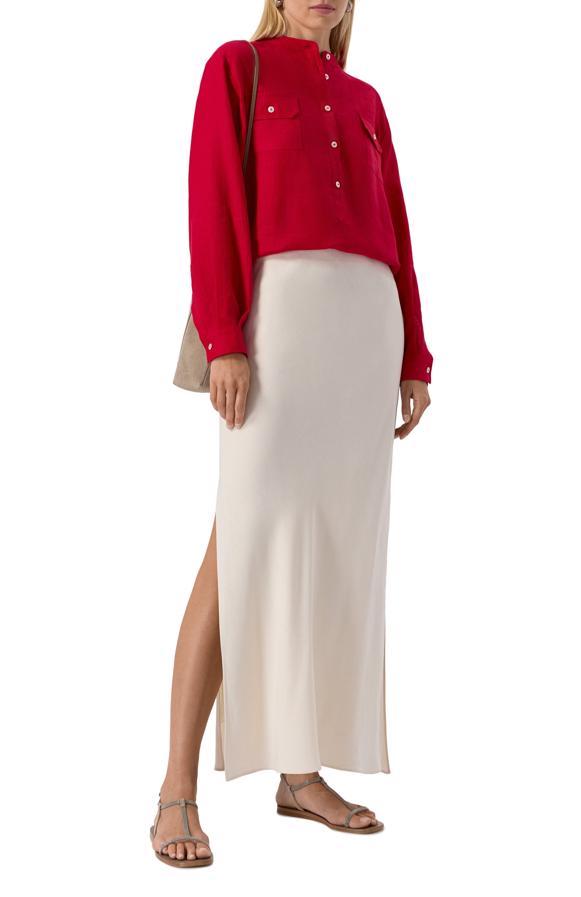 Льняная блузка KITON красного цвета по цене 113000 руб., арт. D55448H0883810, фото 2 Льняная блузка KITON, арт. D55448H0883810, фото 2