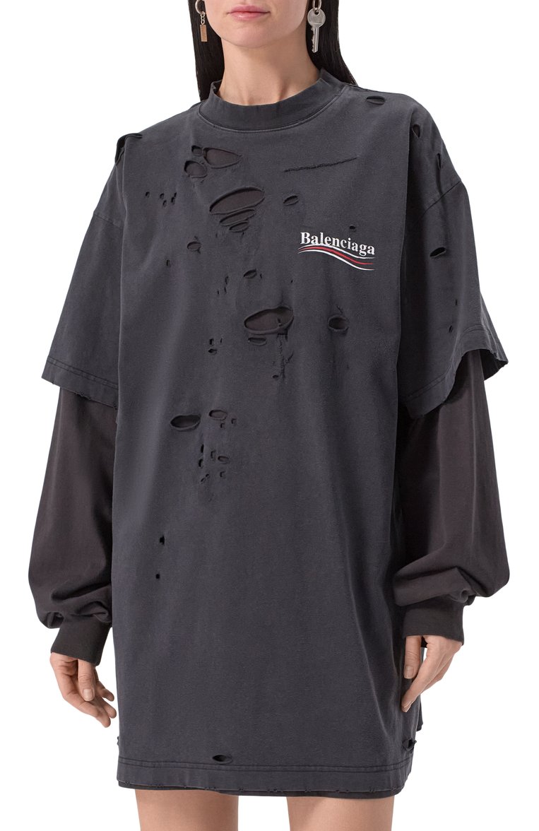 Женская хлопковый лонгслив BALENCIAGA черного цвета, арт. 818555/TRVK8 | Фото 3 (Рукава: Длинные; Материал внешний: Хлопок; Стили: Гранж; Принт: С принтом; Длина (для топов): Удлиненные; Автоматизация ТО: Проставлено; Автоматизация состава: Проставлено)