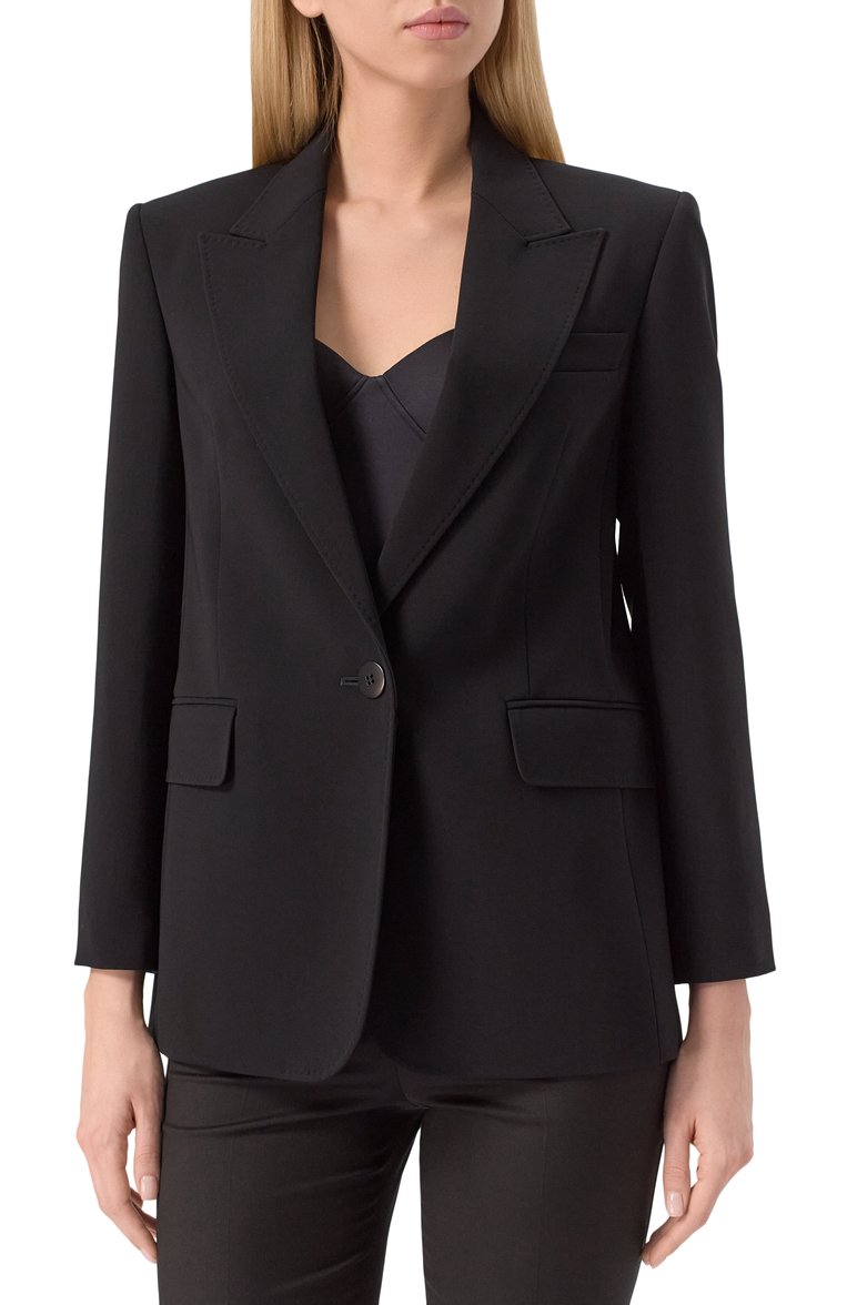 Женский жакет MAX MARA STUDIO черного цвета, арт. FURETT0 | Фото 3 (Рукава: Длинные; Материал внешний: Синтетический материал; Женское Кросс-КТ: Жакет-одежда; 1-2-бортные: Однобортные; Стили: Классический; Длина (для топов): Удлиненные; Автоматизация ТО: Проставлено; Автоматизация состава: Проставлено; Материал подклада: Синтетический материал)