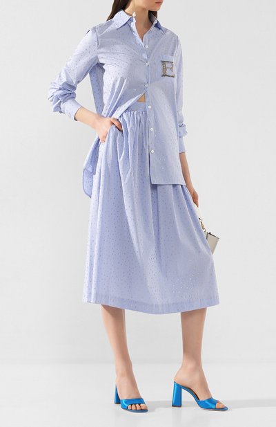 Хлопковая рубашка ERMANNO ERMANNO SCERVINO голубого цвета по цене 42400 руб., арт. 46T CM22 RIS, фото 2 Хлопковая рубашка ERMANNO ERMANNO SCERVINO, арт. 46T CM22 RIS, фото 2