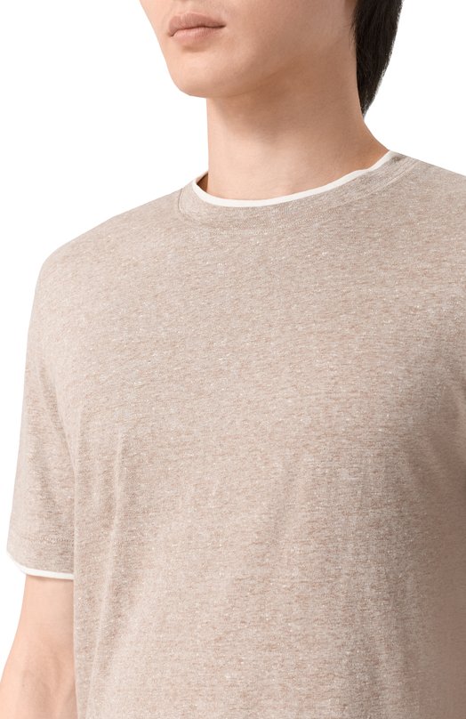 Футболка изо льна и хлопка Brunello Cucinelli MW8357427 Бежевый  MW8357427 Фото 5