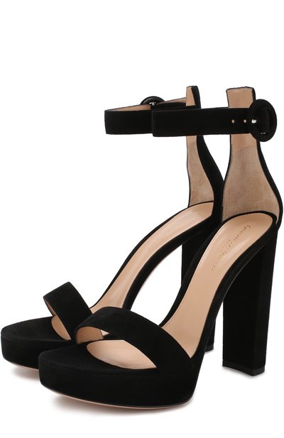 Замшевые босоножки на устойчивом каблуке и платформе GIANVITO ROSSI, арт. G61124.00RIC.CAMNER0, фото 1