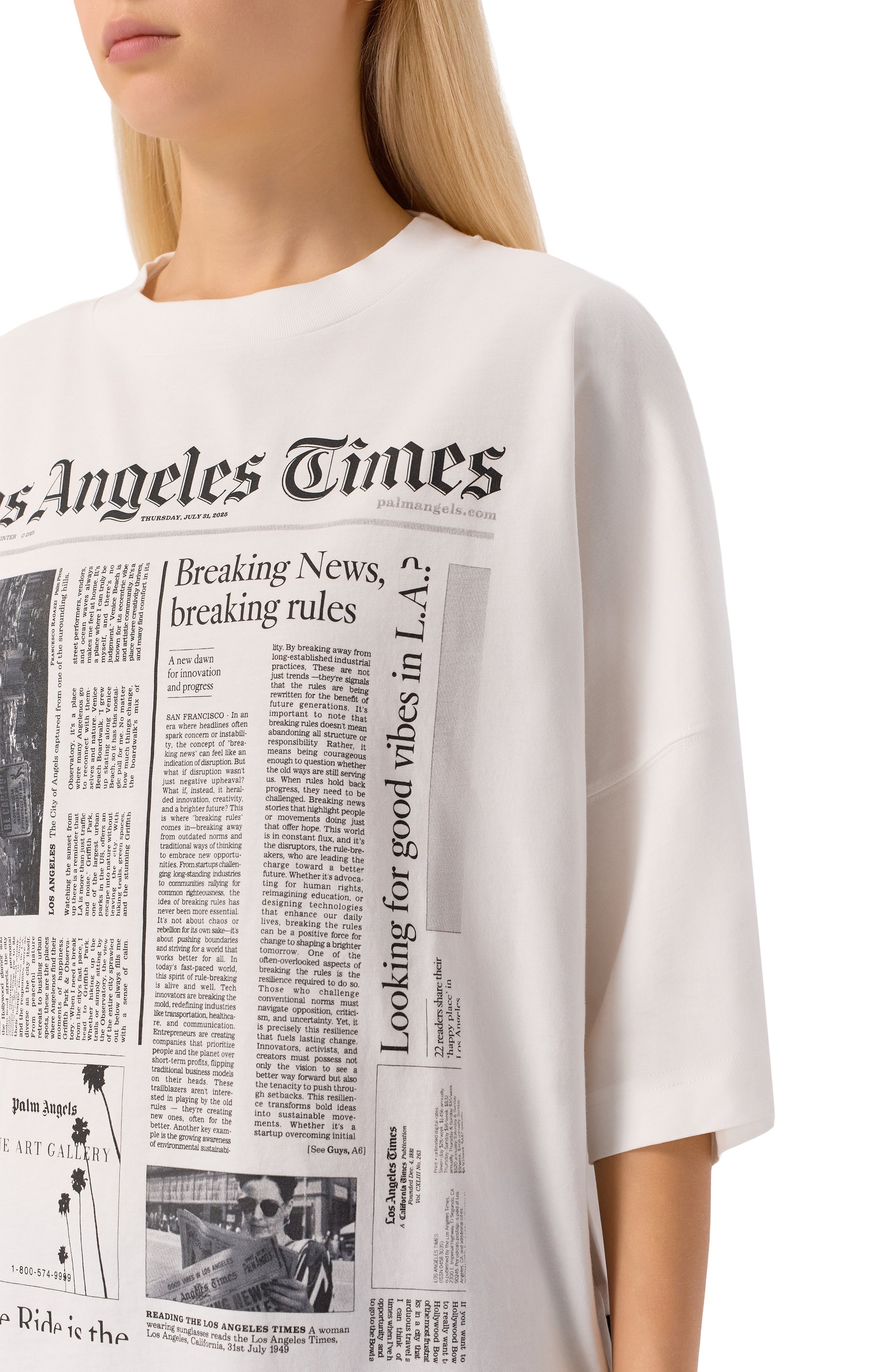 Хлопковая футболка PALM ANGELS, арт. PMAA10BF25JER002, фото 5