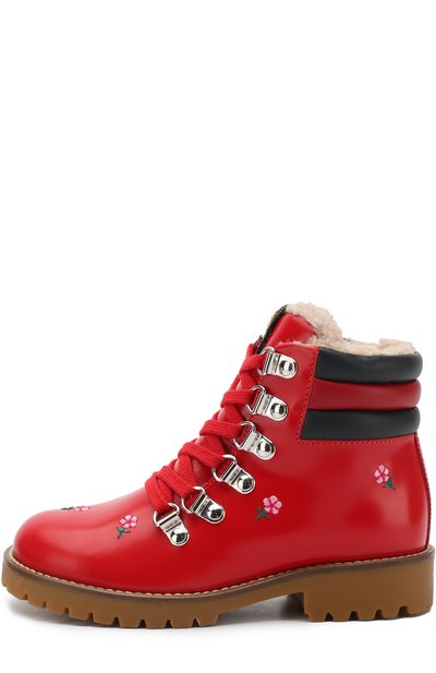 Кожаные ботинки с вышивками и молнией GUCCI, арт. 477509/D7330, фото 2