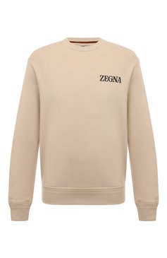 Мужской хлопковый свитшот ZEGNA светло-бежевого цвета, арт. UD522A7/D872 | Фото 1 (Рукава: Длинные; Принт: Без принта; Длина (для топов): Стандартные; Мужское Кросс-КТ: свитшот-одежда; Материал сплава: Проставлено; Материал внешний: Хлопок; Драгоценные камни: Проставлено; Стили: Кэжуэл)