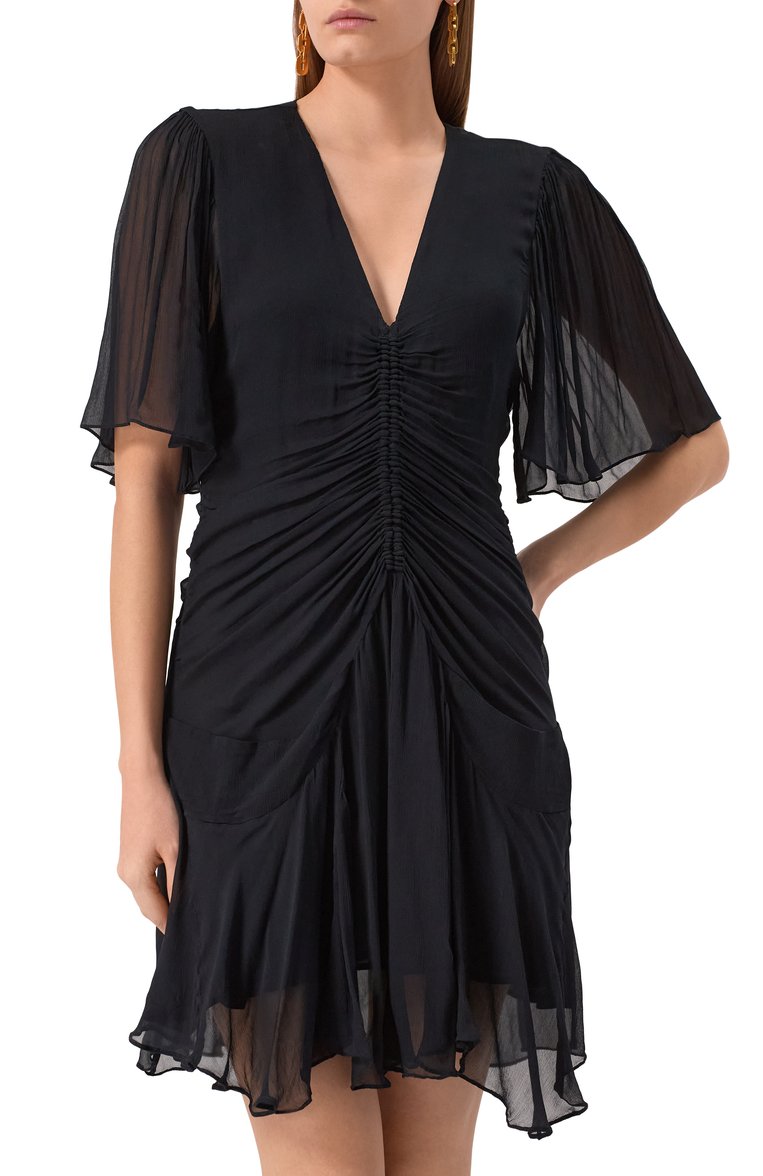 Женск�ое платье из вискозы ISABEL MARANT ETOILE черного цвета, арт. 25PR00330FA/C1J07E | Фото 3 (Рукава: 3/4; Материал внешний: Вискоза; Длина Ж (юбки, платья, шорты): Мини; Женское Кросс-КТ: Платье-одежда; Случай: Повседневный; Стили: Бохо)