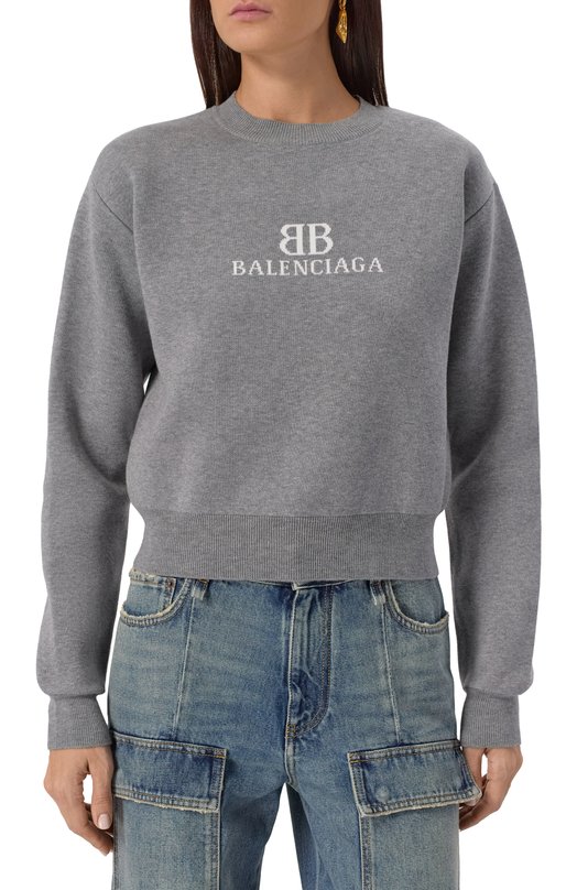 Хлопковый свитер Balenciaga 818419/T3368 Серый  818419/T3368 Фото 3