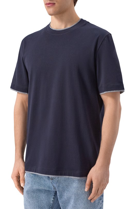 Хлопковая футболка Brunello Cucinelli M0B137427 Синий  M0B137427 Фото 3