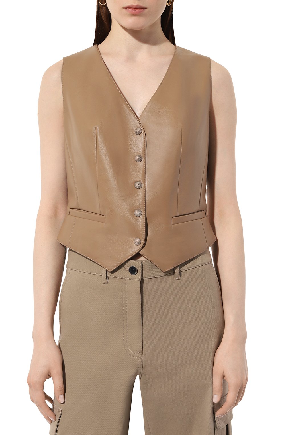 Кожаный жилет NOBLE&BRULEE темно-бежевого цвета по цене 70000 руб., арт. NB70/160224/21, фото 3 Кожаный жилет NOBLE&BRULEE, арт. NB70/160224/21, фото 3