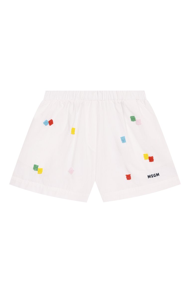 Детские хлопковые шорты MSGM KIDS белого цвета, арт. S5MSJGSH232 | Фото 1 (Материал внешний: Хлопок; Нос: Не проставлено; Случай: Повседневный; Автоматизация состава: Проставлено; Ростовка одежда: 16 лет | 164 см, 12 лет | 152 см, 10 - 11 лет | 140 - 146см, 8 лет | 128 см)