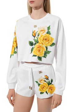 Женский хлопковый свитшот DOLCE & GABBANA белого цвета, арт. F9N61T/GDCDG | Фото 3 (Драгоценные камни: Проставлено; Материал сплава: Проставлено; Рукава: Длинные; Длина (для топов): Укороченные; Материал внешний: Хлопок; Стили: Романтичный; Женское Кросс-КТ: Свитшот-одежда)