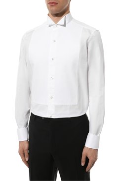Мужская хлопковая сорочка ZEGNA белого цвета, арт. 9MENSM/CT1980 | Фото 3 (Материал сплава: Проставлено; Длина (для топов): Стандартные; Рукава: Длинные; Материал внешний: Хлопок; Драгоценные камни: Проставлено; Рубашки М: Classic Fit; Случай: Формальный; Принт: Однотонные; Стили: Классический; Воротник: Бабочка; Манжеты: Под запонки)
