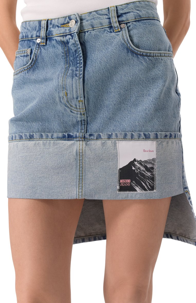 Женская джинсовая юбка M05CH1NO JEANS голубого цвета, арт. A0112/3217 | Фото 5 (Длина Ж (юбки, платья, шорты): Мини; Материал внешний: Деним, Хлопок; Кросс-КТ: Деним; Стили: Гранж)