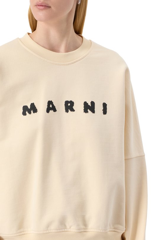 Хлопковый свитшот Marni FLJE0185P7/USCX43 Кремовый  FLJE0185P7/USCX43 Фото 5