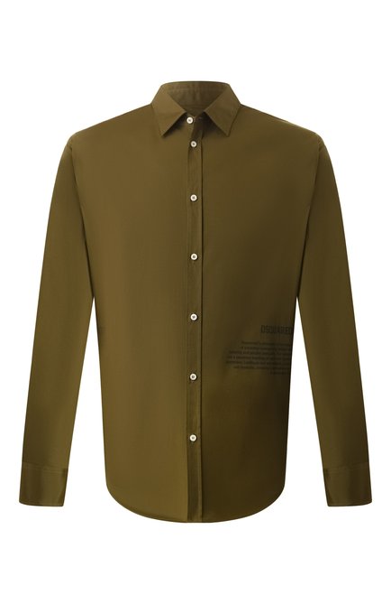 Мужская хлопковая рубашка DSQUARED2 хаки цвета, арт. S74DM0914/S44131 | Фото 1 (Рукава: Длинные; Материал внешний: Хлопок; Драгоценные камни: Проставлено; Материал сплава: Проставлено; Длина (для топов): Стандартные)
