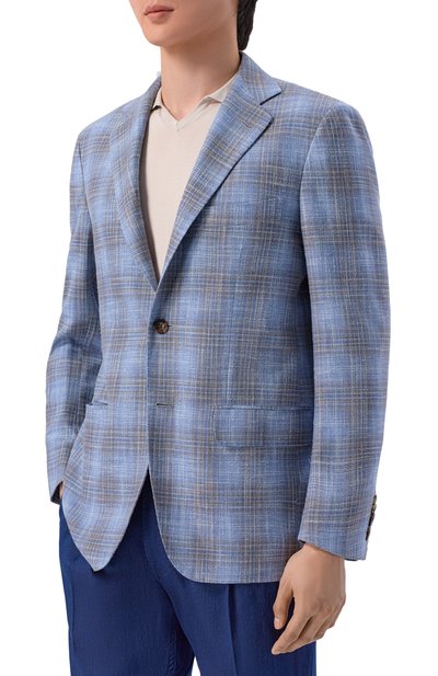 Пиджак из шерсти и шелка KITON голубого цвета по цене 674000 руб., арт. UG81K0628G, фото 4 Пиджак из шерсти и шелка KITON, арт. UG81K0628G, фото 4