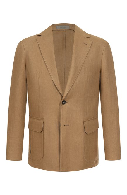 Мужской льняной пиджак CORNELIANI бежевого цвета, арт. 25X591-2514108 | Фото 1 (Рукава: Длинные; Драгоценные камни: Проставлено; Материал сплава: Проставлено; Длина (для топов): Стандартные; Материал внешний: Лен; 1-2-бортные: Однобортные; Пиджаки М: Приталенный; Случай: Повседневный)