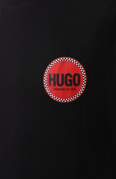 Мужская хлопковая футболка HUGO черного цвета, арт. 50530641 | Фото 6 (Рукава: Короткие; Драгоценные камни: Проставлено; Материал сплава: Проставлено; Длина (д�ля топов): Стандартные; Принт: С принтом; Стили: Спорт-шик; Материал внешний: Хлопок; Кросс-КТ: Джерси; Мужское Кросс-КТ: Футболка-одежда)