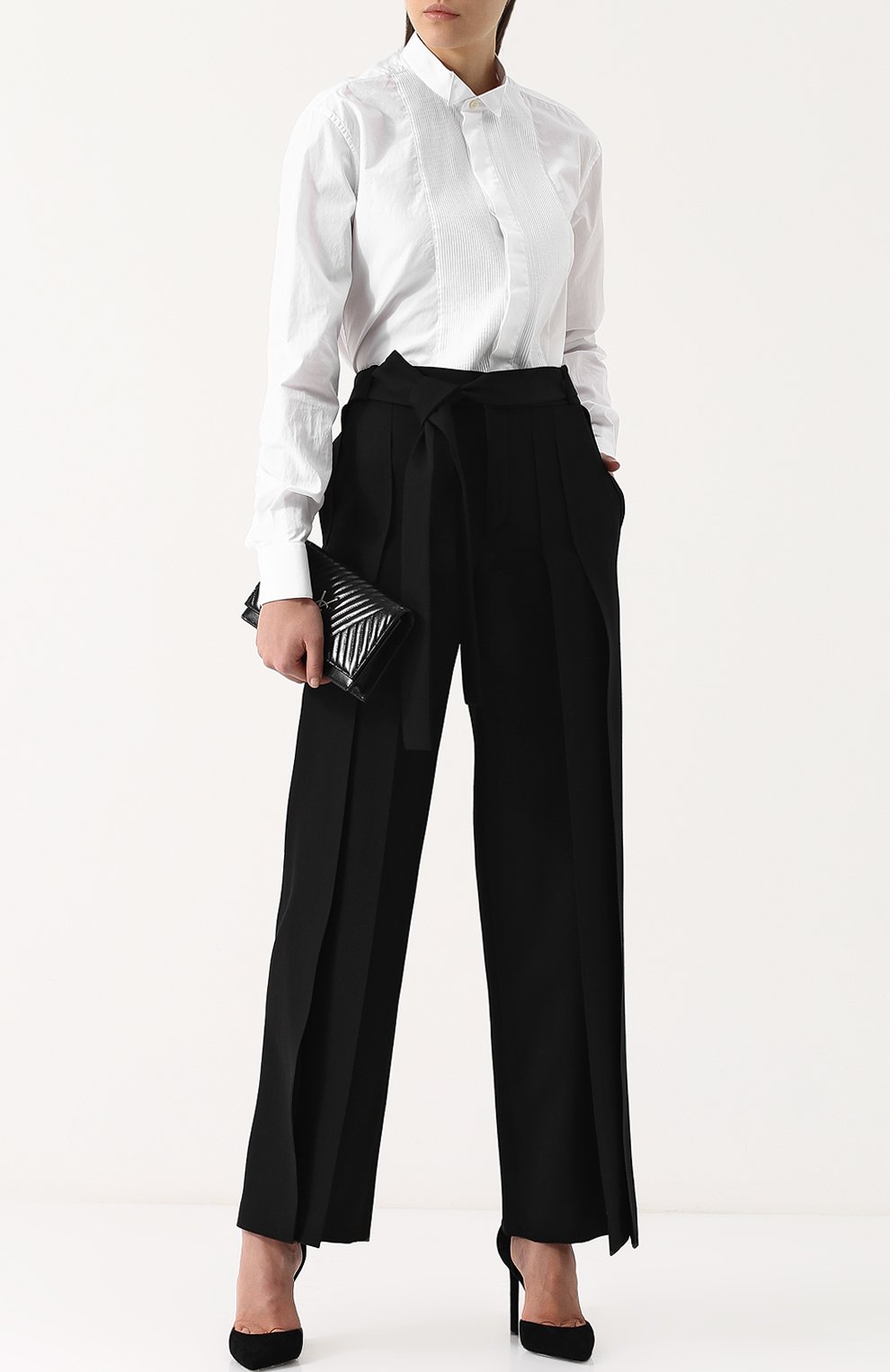 Однотонная хлопковая блуза свободного кроя SAINT LAURENT, арт. 505321/Y216W, фото 2