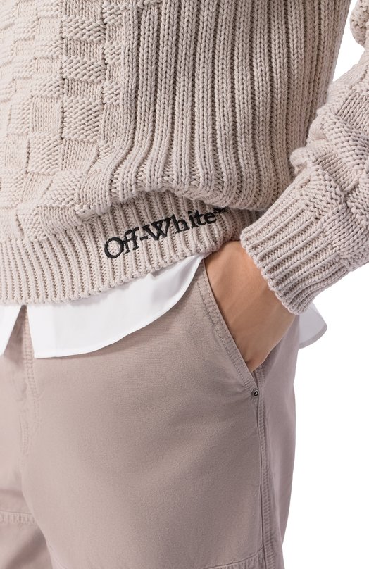 Хлопковый свитер Off-White 0MHE20RS26KNI001 Бежевый  0MHE20RS26KNI001 Фото 5