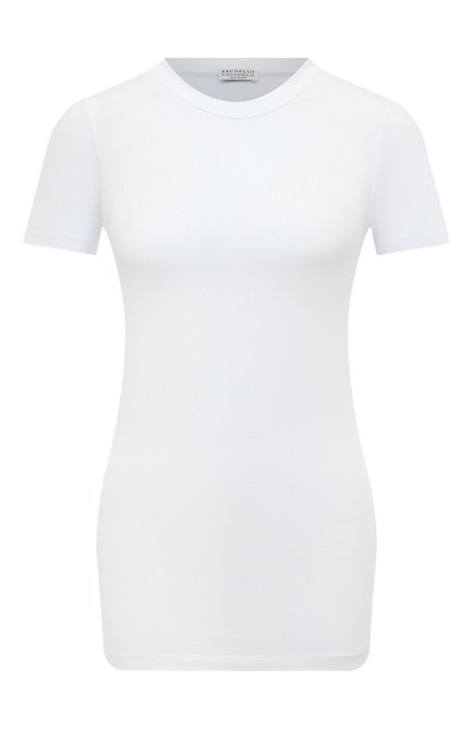 Женская хлопковая футболка BRUNELLO CUCINELLI белого цвета по цене 41900 руб., арт. MPT18B0170 | Фото 1
